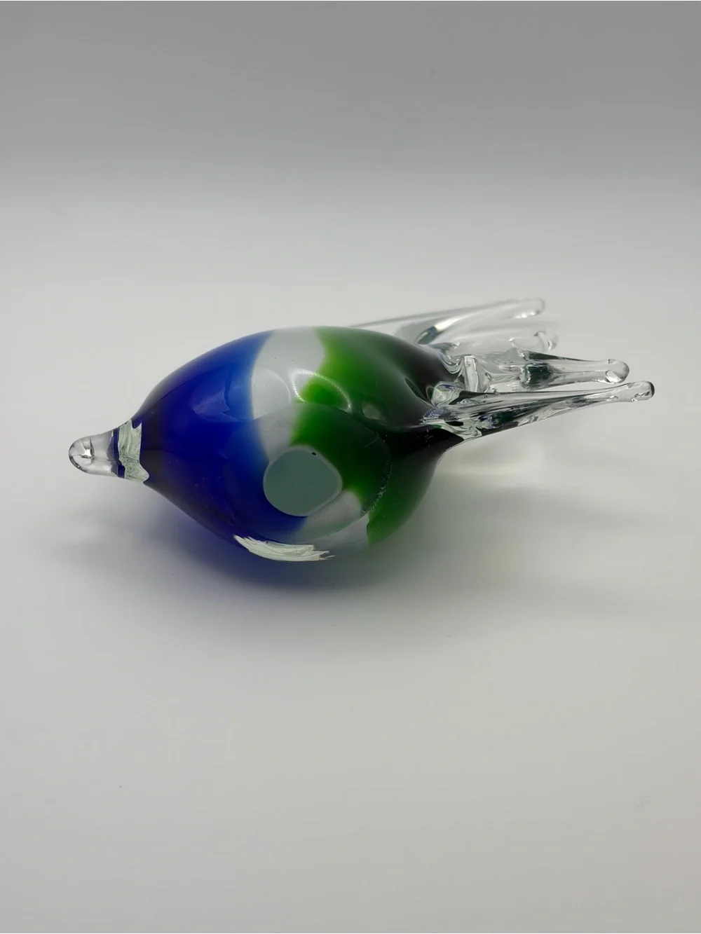 Pair Hand Blown Art Glass Angelfish Figurines Red Blue Green Clear Unsigned